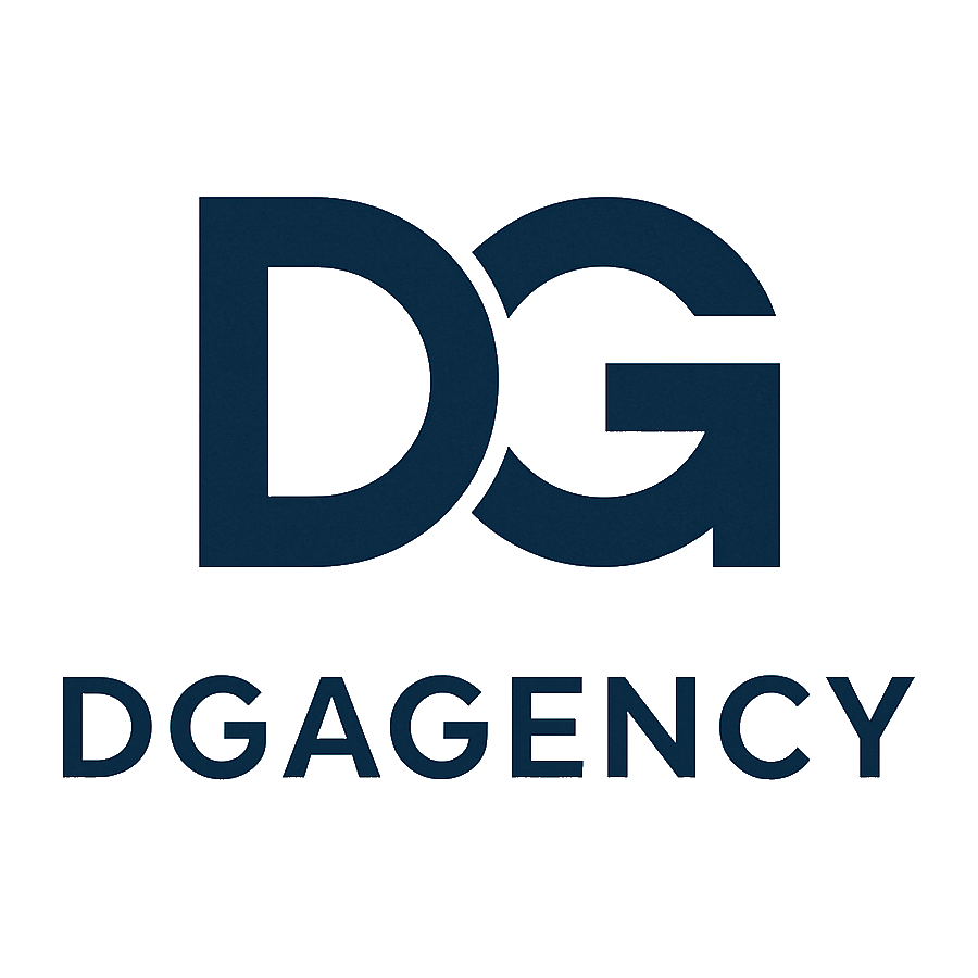 Dgagency logo, white on dark background